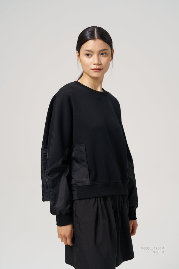 Contrast Fabric Sweater - Black