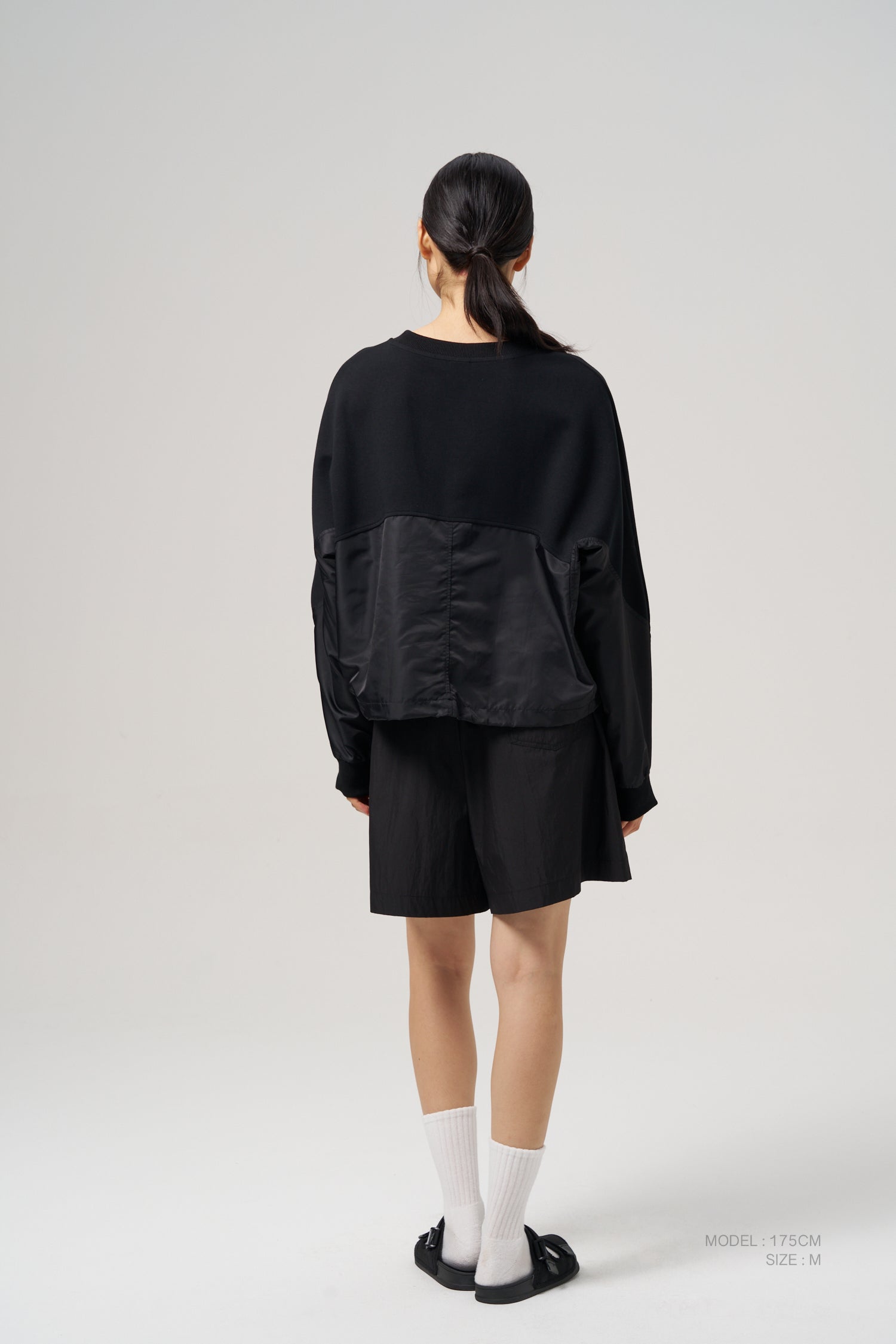 Contrast Fabric Sweater - Black