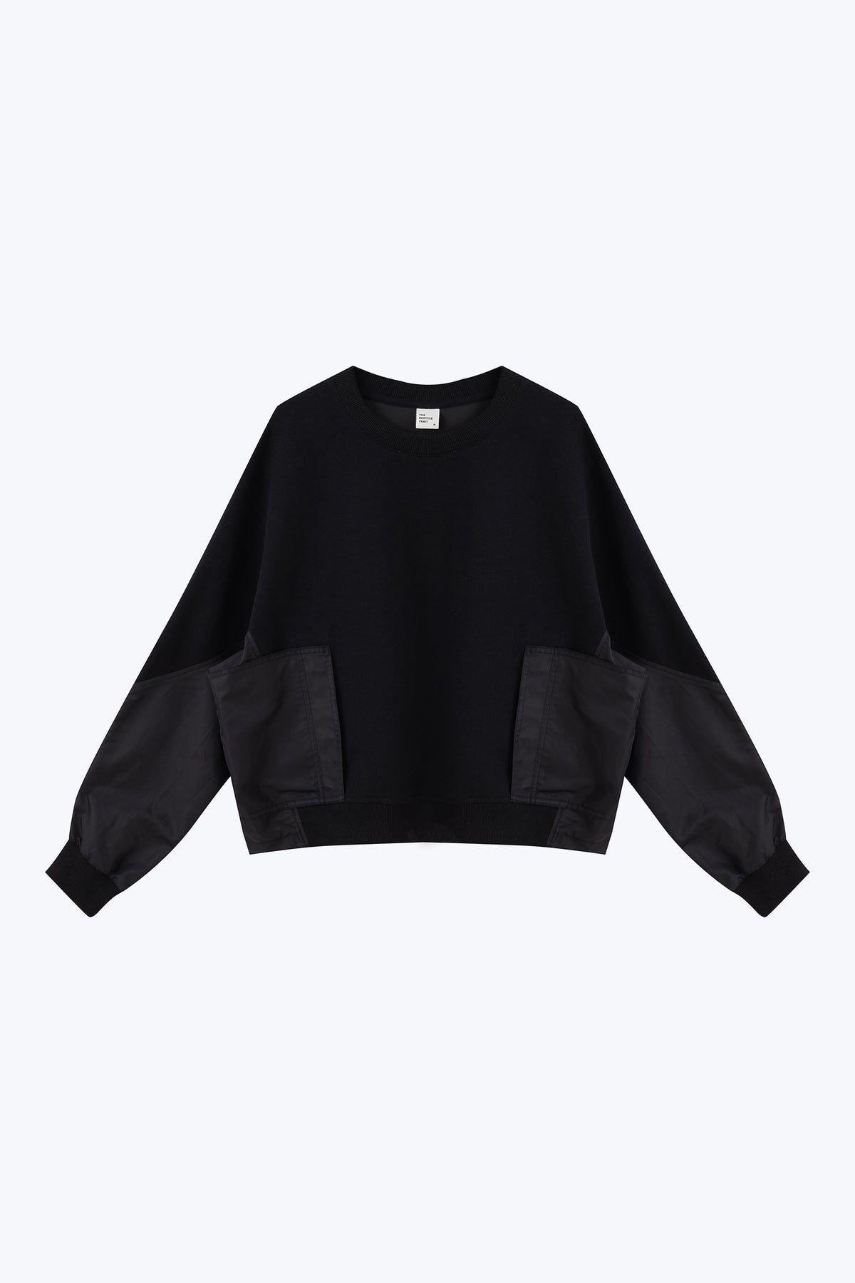 Contrast Fabric Sweater - Black