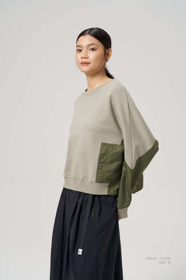 Contrast Fabric Sweater - Sage