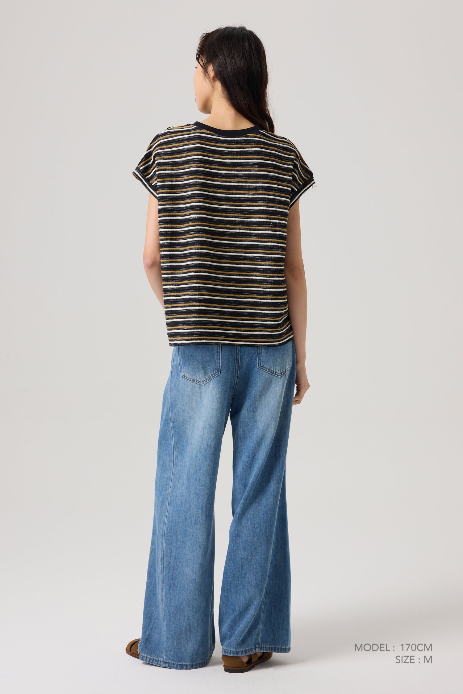 Striped Cap Sleeve Tee - Stripes Black