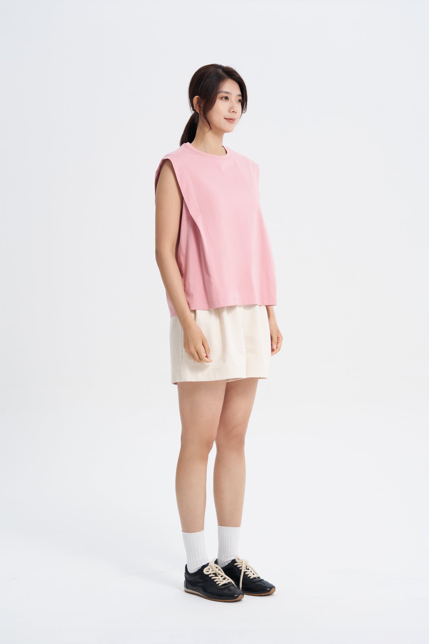 Shoulder Pleat Tee - Blush