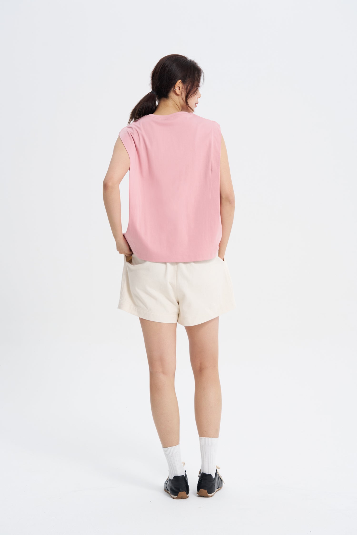 Shoulder Pleat Tee - Blush