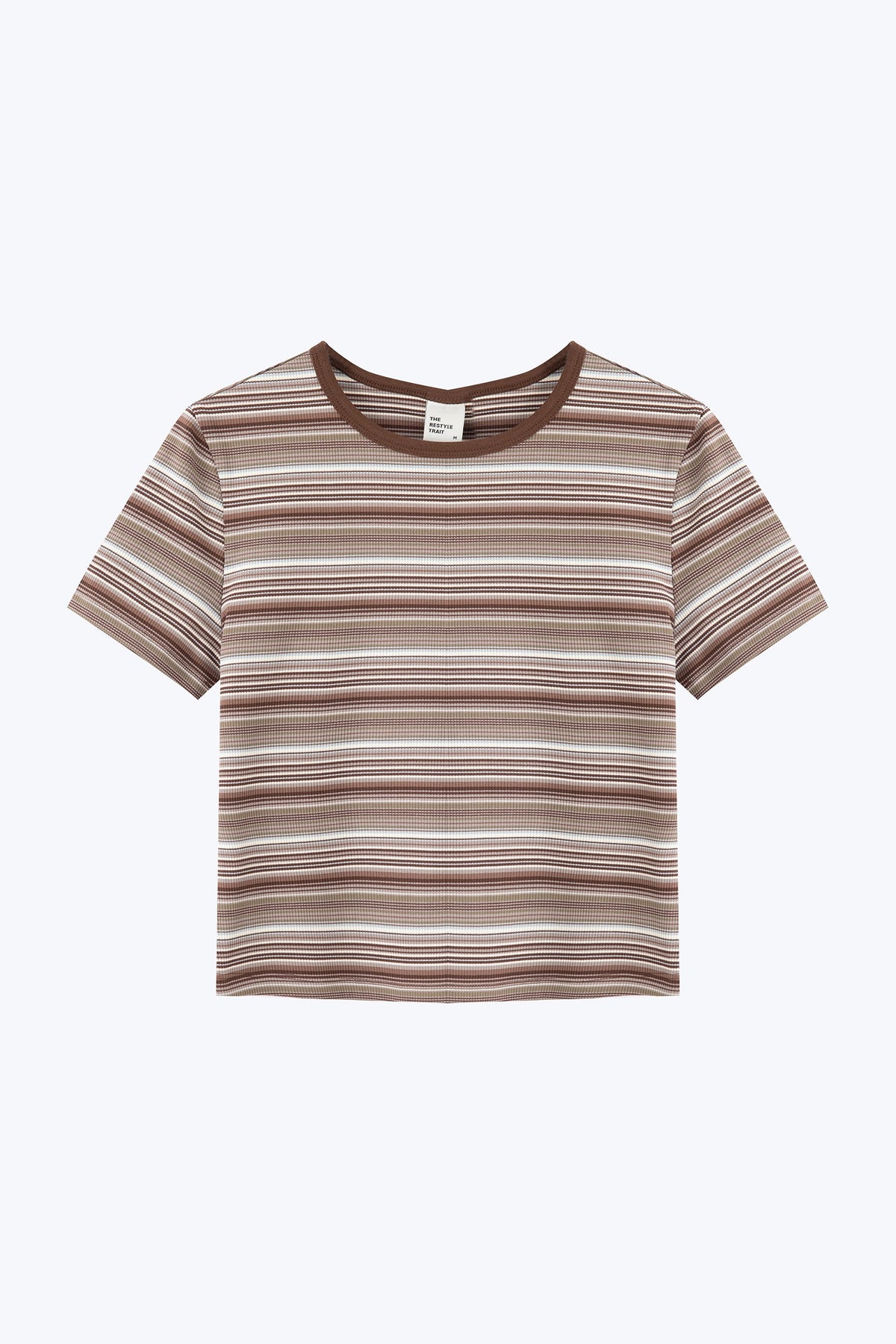 Striped Cropped Tee - Stripes Khaki Brown