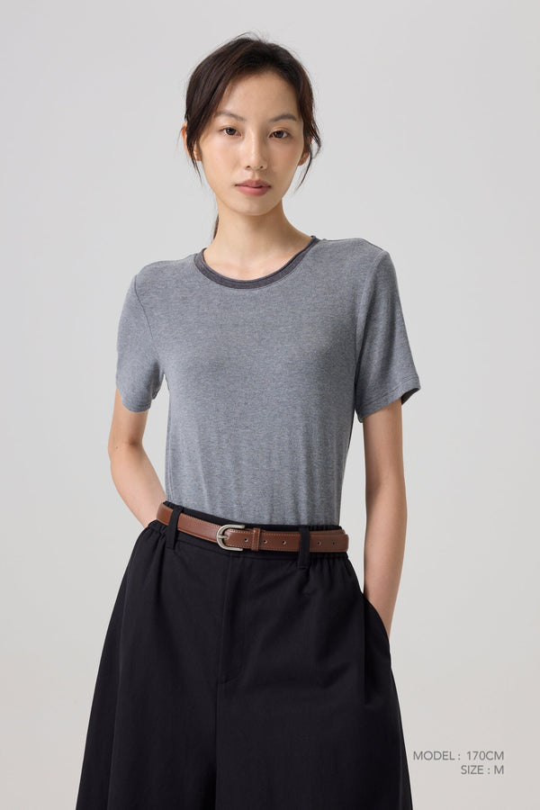 Rolled Collar Tee - Melange Grey