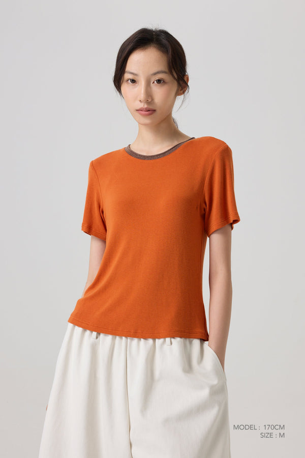 Rolled Collar Tee - Orange