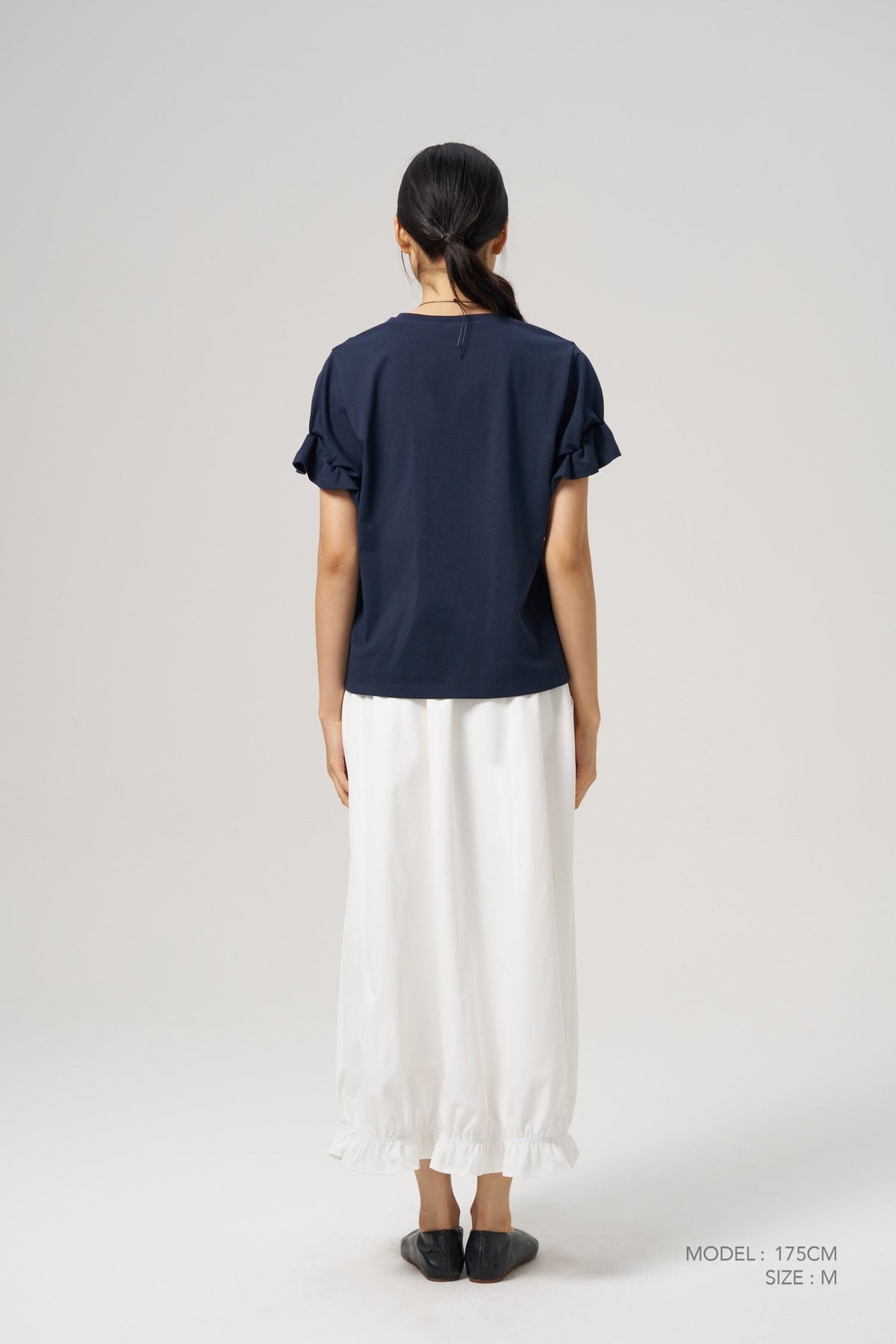 Ruffle Sleeve Tee - Navy