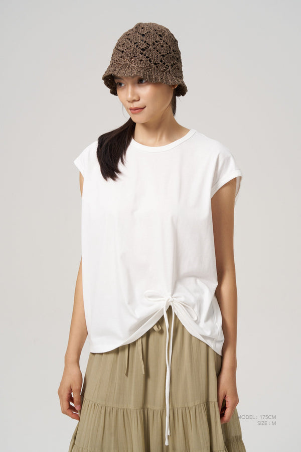 Scrunched Ribbon Tee - Cream