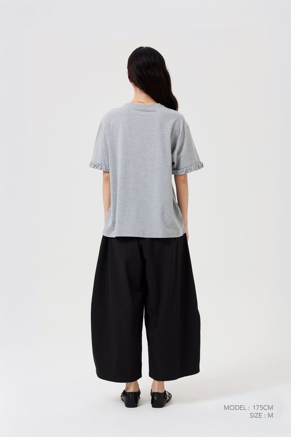 Gathered Ruffle Cuff Tee - Hue Grey