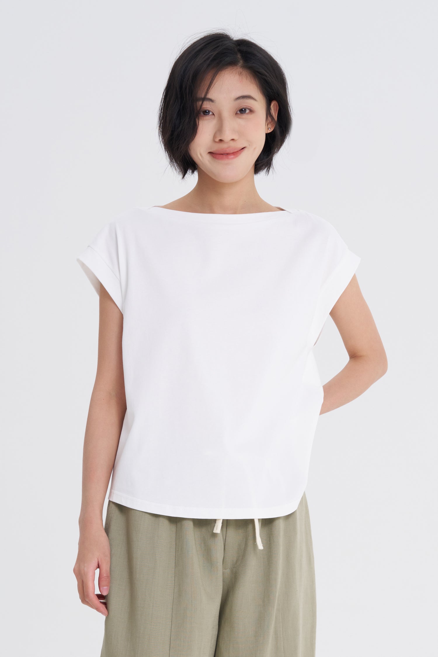 Boat Neck Tee - Cream