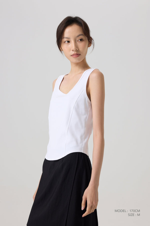 Front Seam Sleeveless Tank - Cream