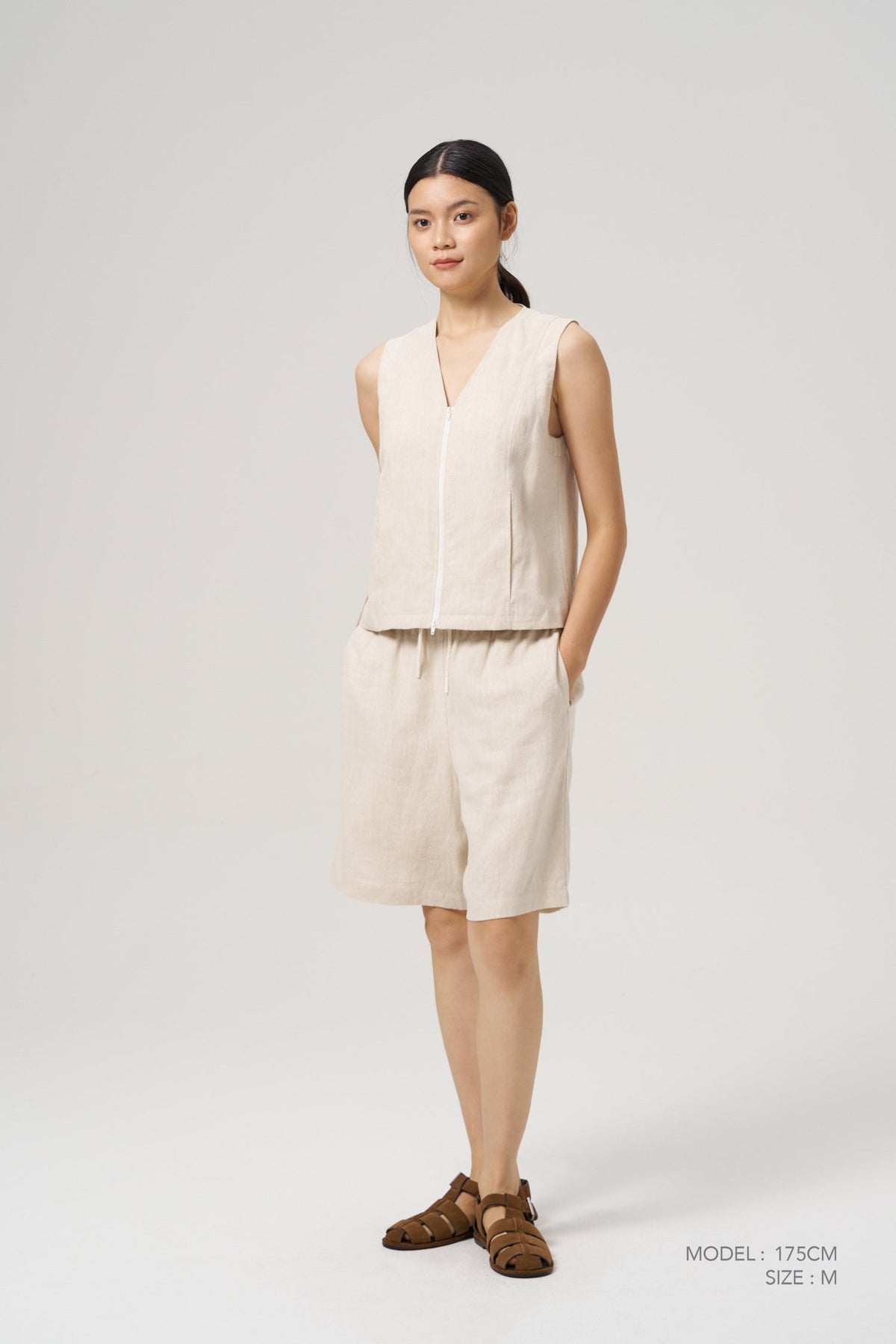 Front Zip Vest - Ecru