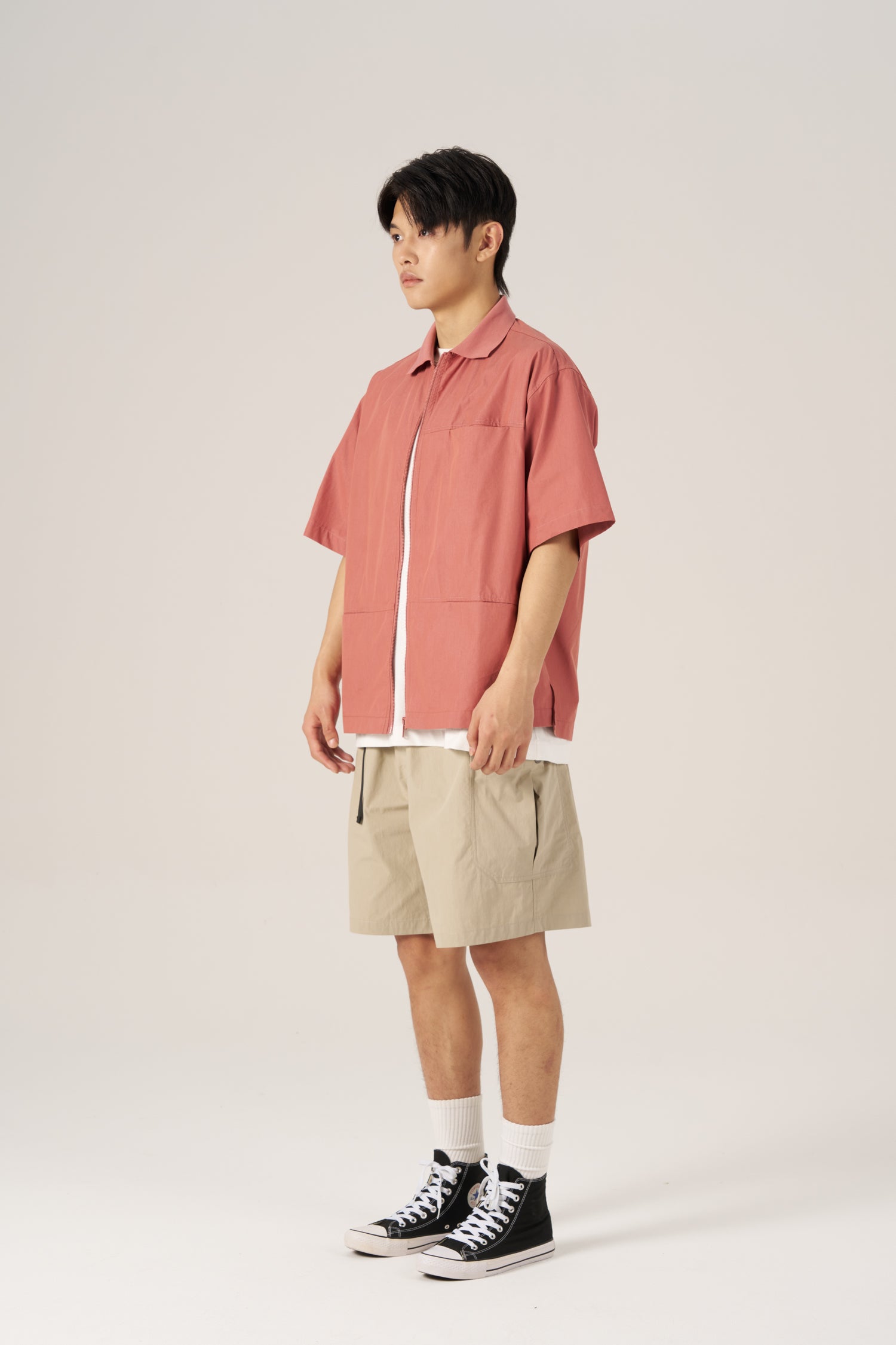 Panel Zip Shirt - Dusty Rose