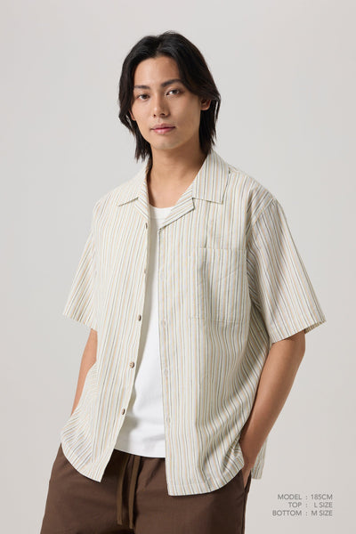 Striped Cuban Collar Shirt - Stripes Ecru