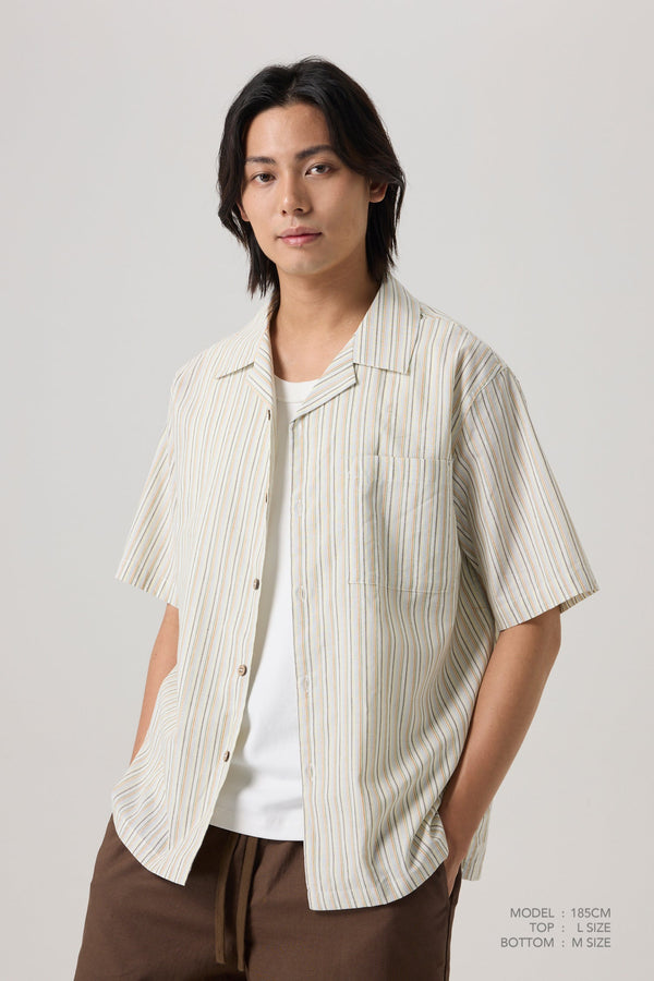 Striped Cuban Collar Shirt - Stripes Ecru