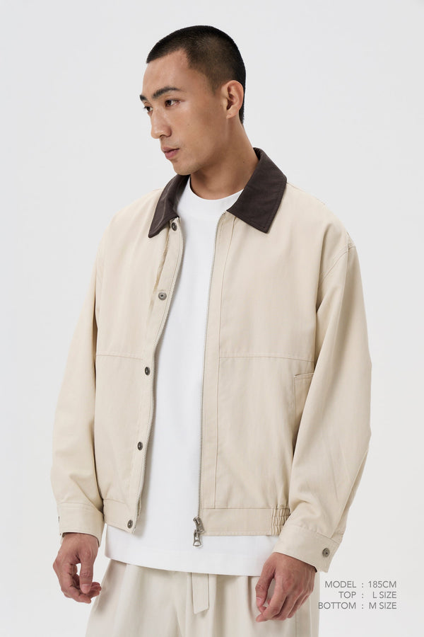 Contrast Collar Jacket - Khaki