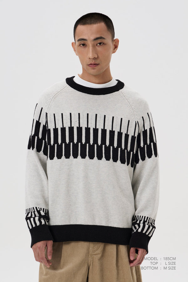 Patterned Sweater - Light Grey