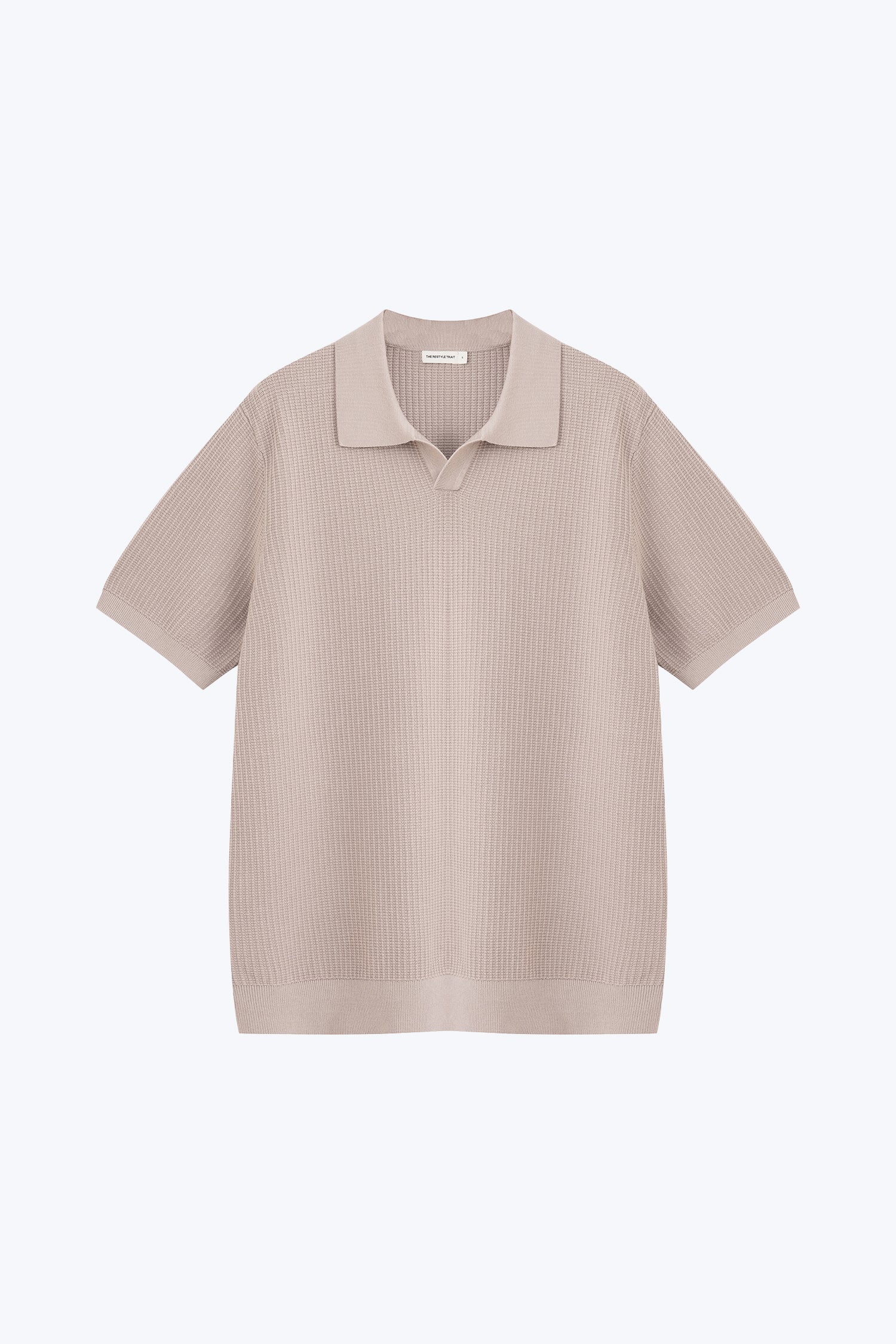 Knitted Waffle Open Collar Tee - Khaki Grey