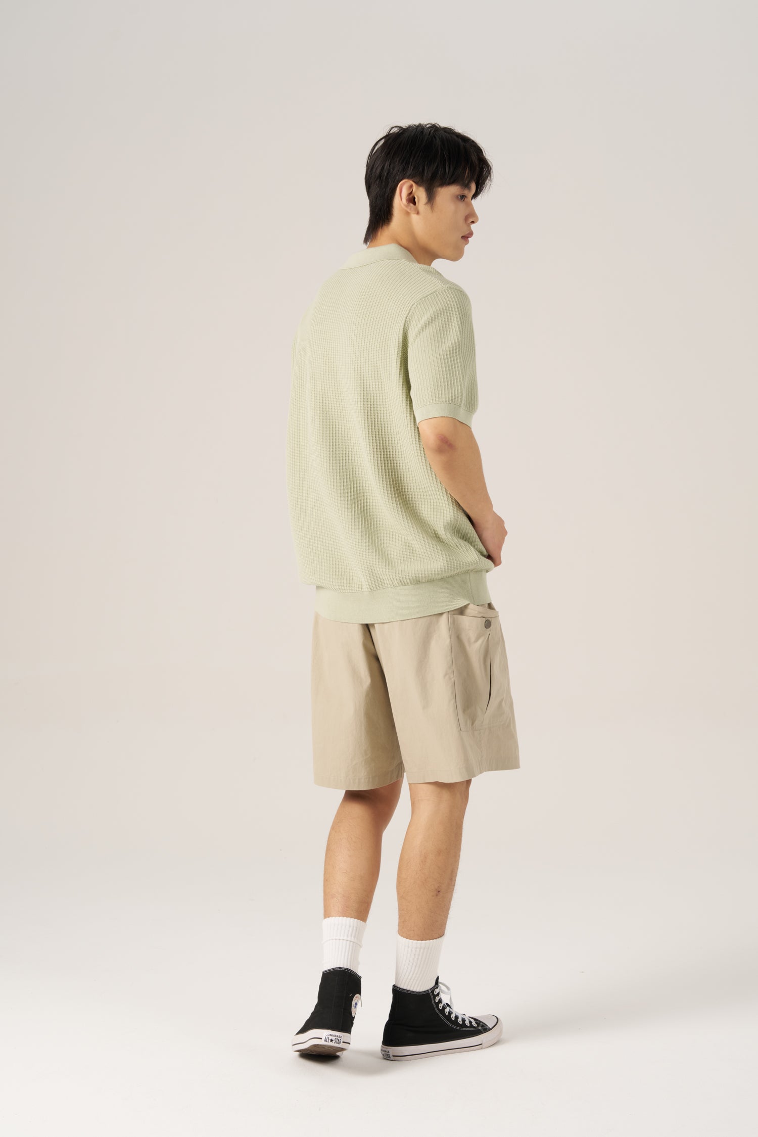 Knitted Waffle Open Collar Tee - Mint