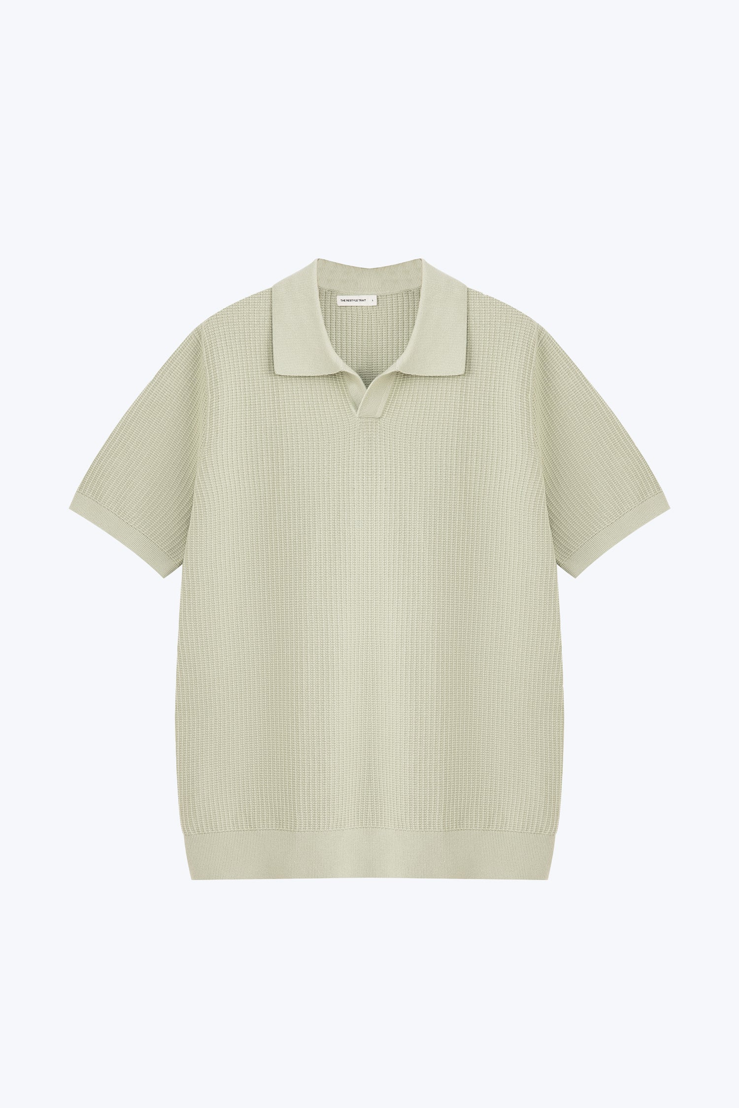 Knitted Waffle Open Collar Tee - Mint