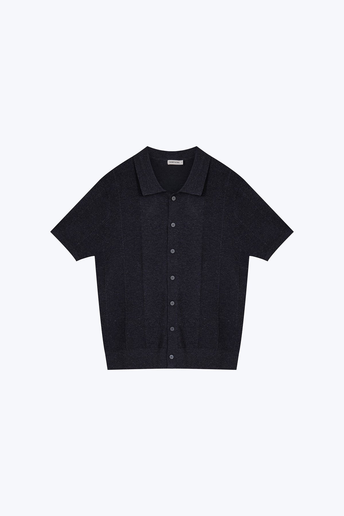 Knitted Button Front Top - Navy