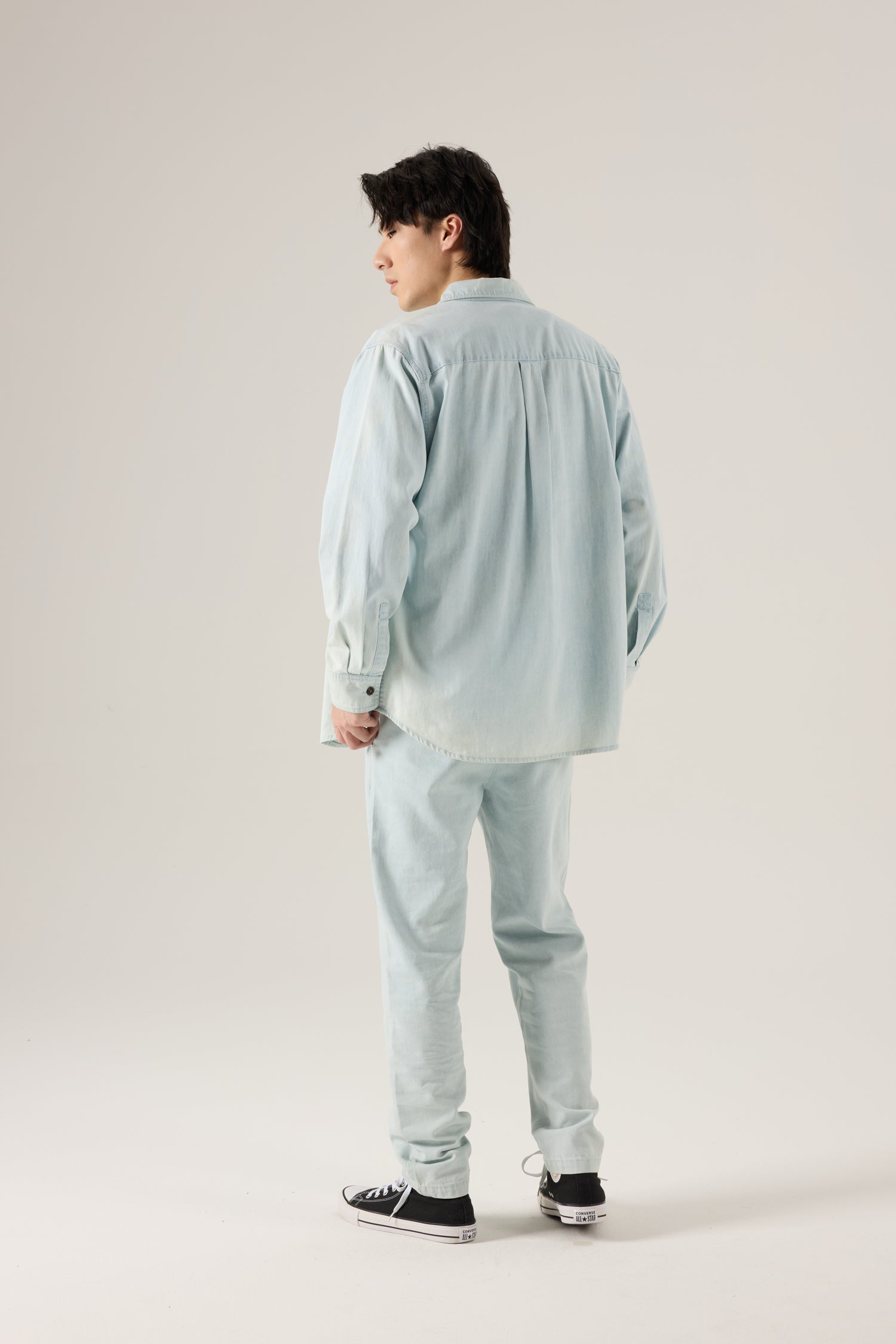 Pleated Tapered Denim Trousers