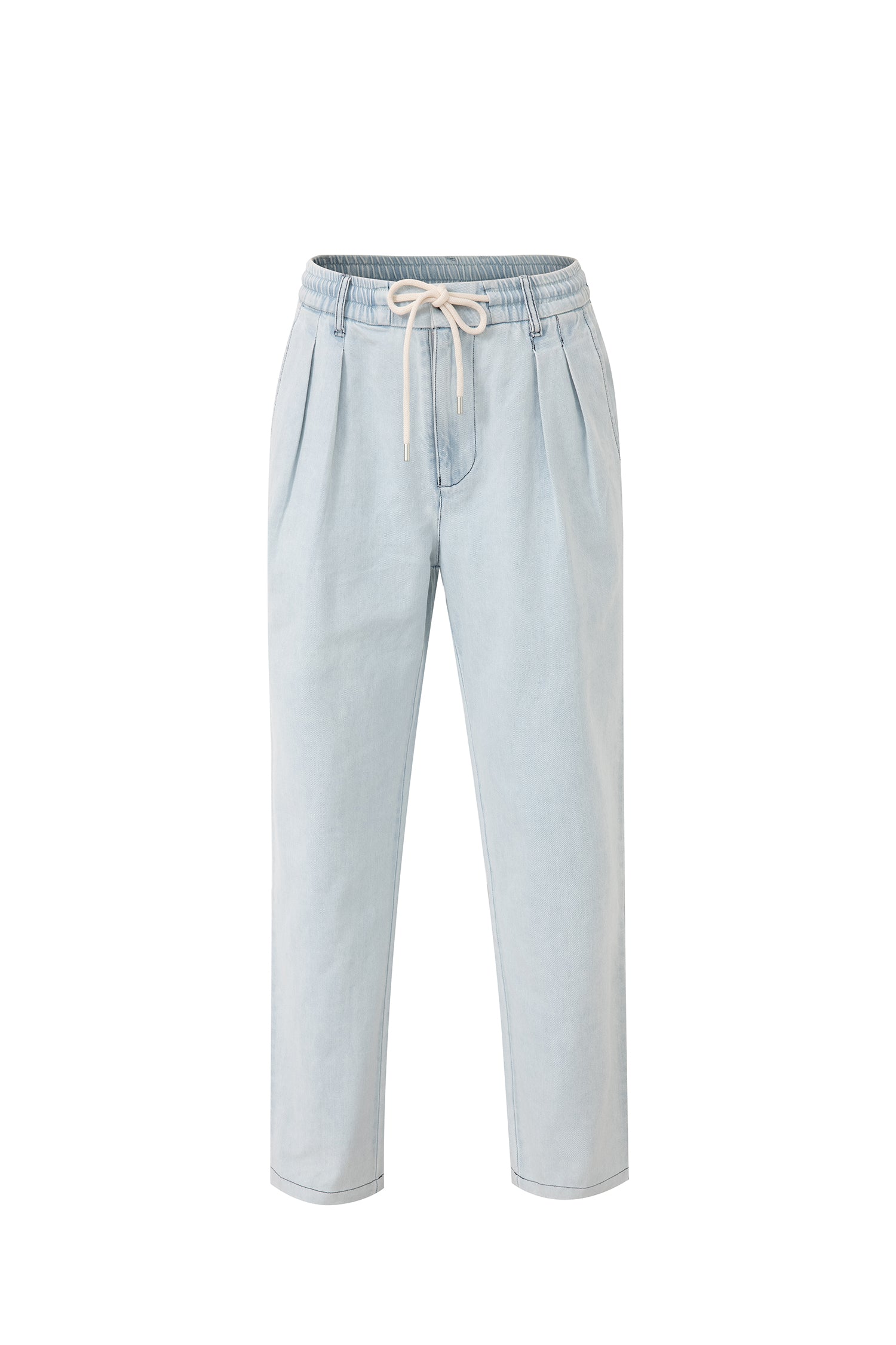 Pleated Tapered Denim Trousers