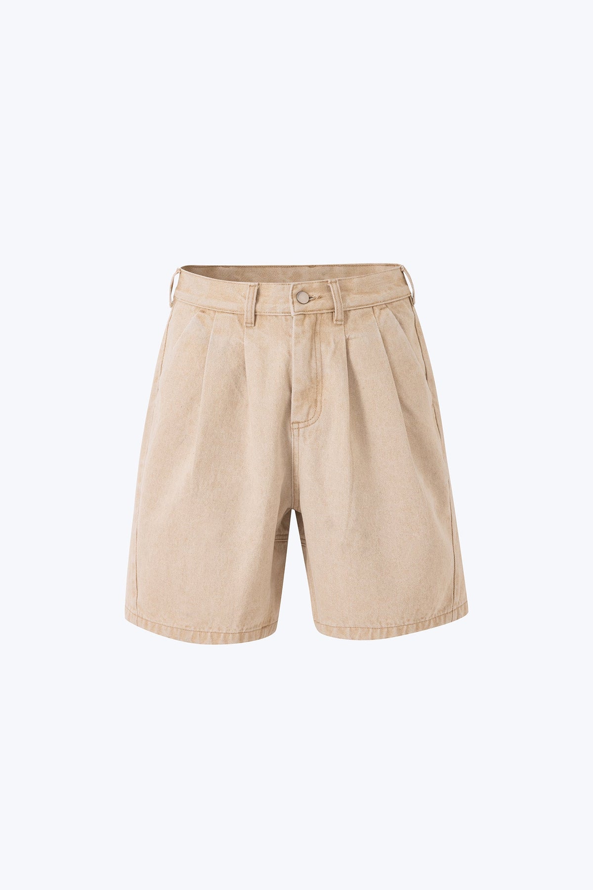 Pleated Dyed Denim Shorts - Khaki