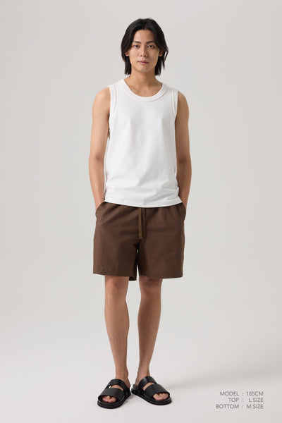 Double Waistband Shorts - Brown