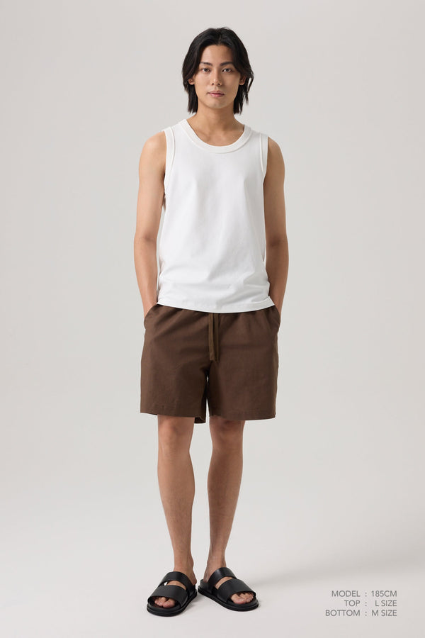 Double Waistband Shorts - Brown