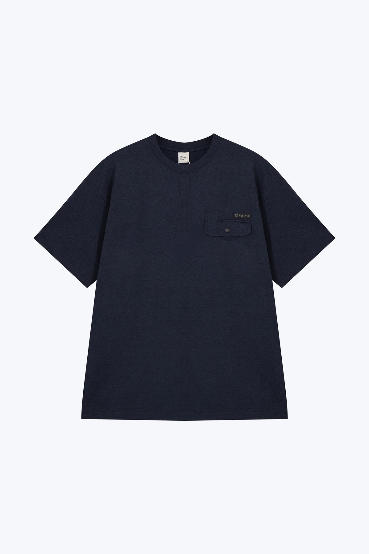(B) Contrast Embroidery Pocket Tee - Navy