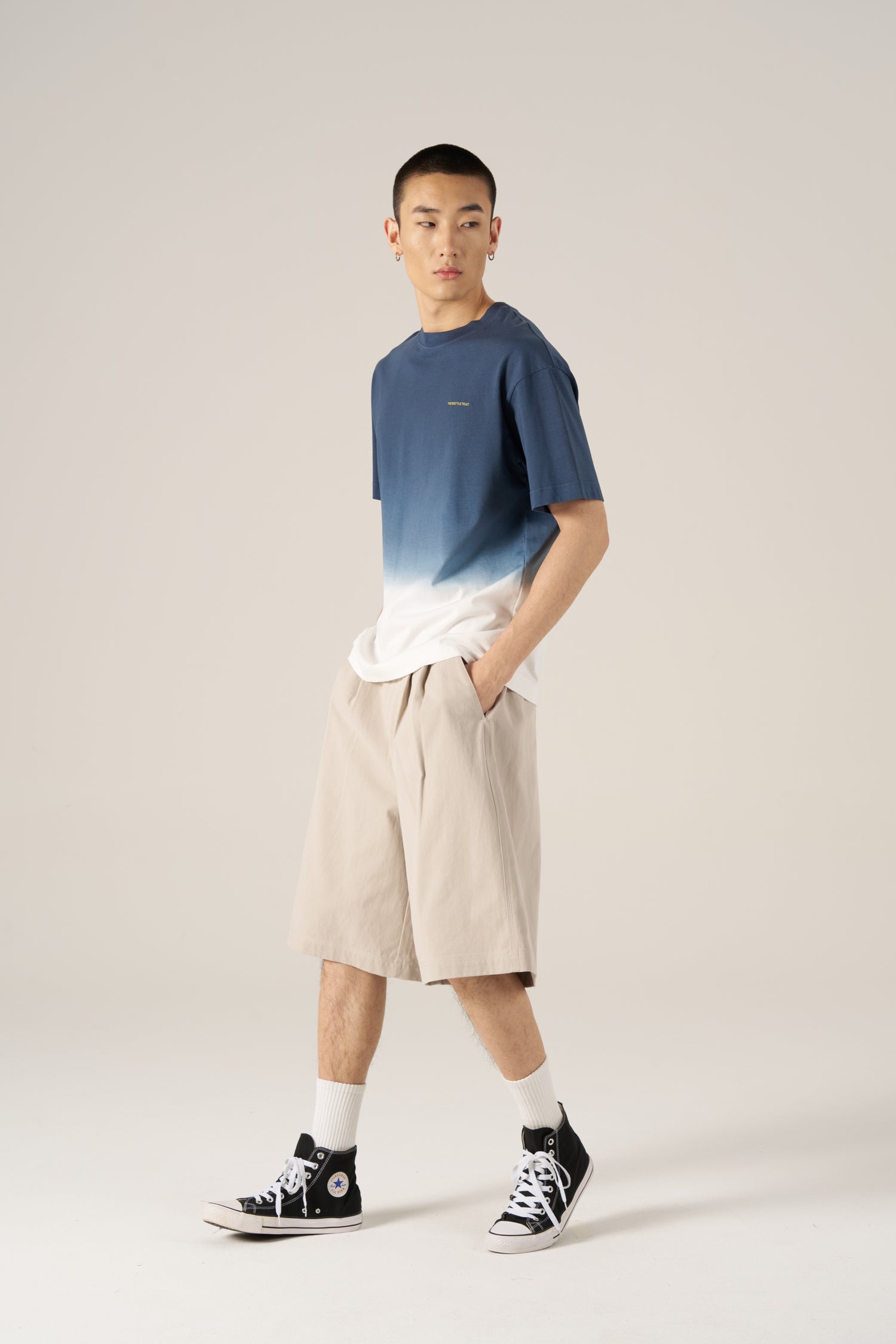 (C) Dip-Dye Oversized Tee - Navy