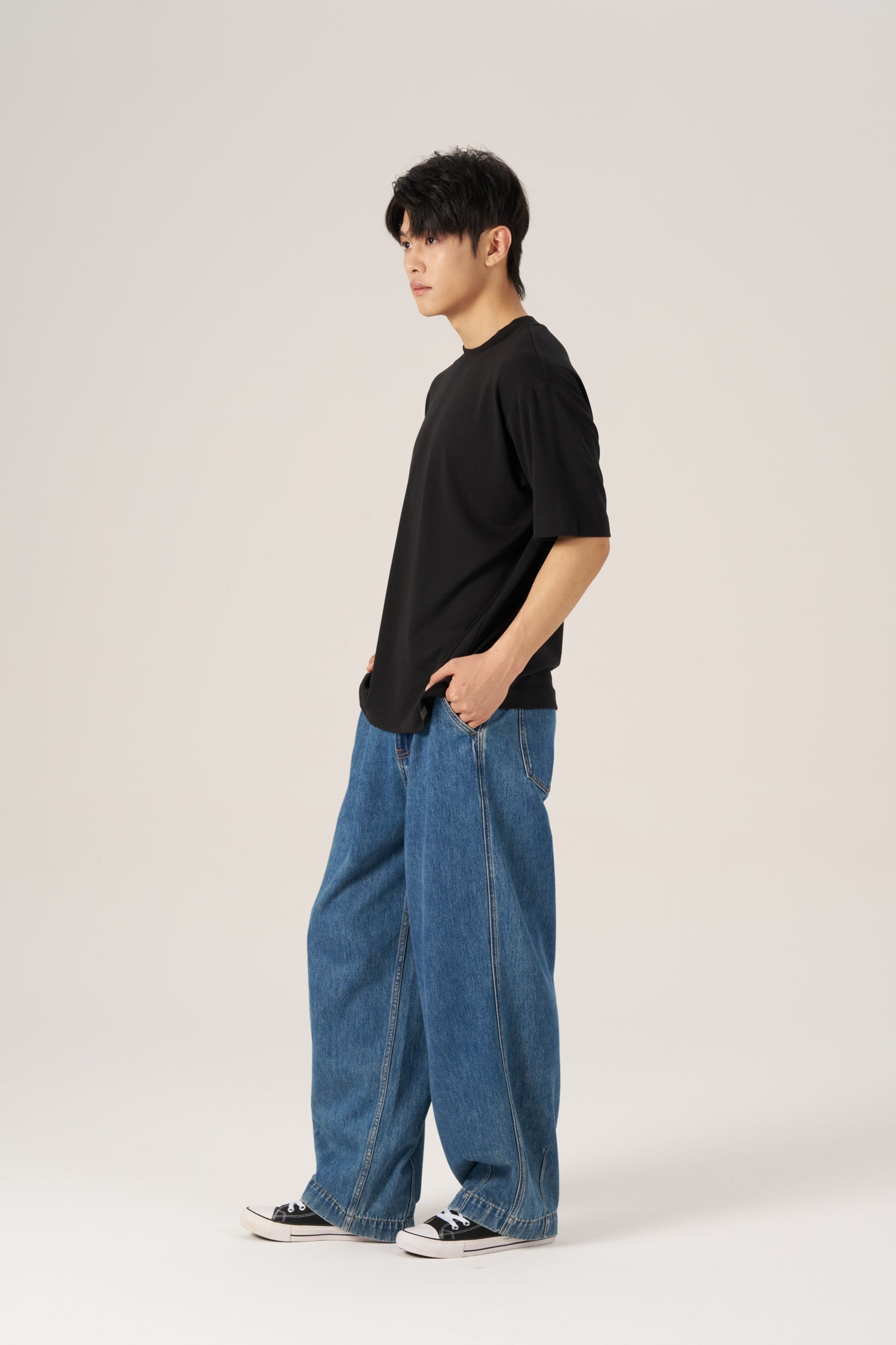 (B) Comfort Relaxed-Fit Crew Neck Tee - Black