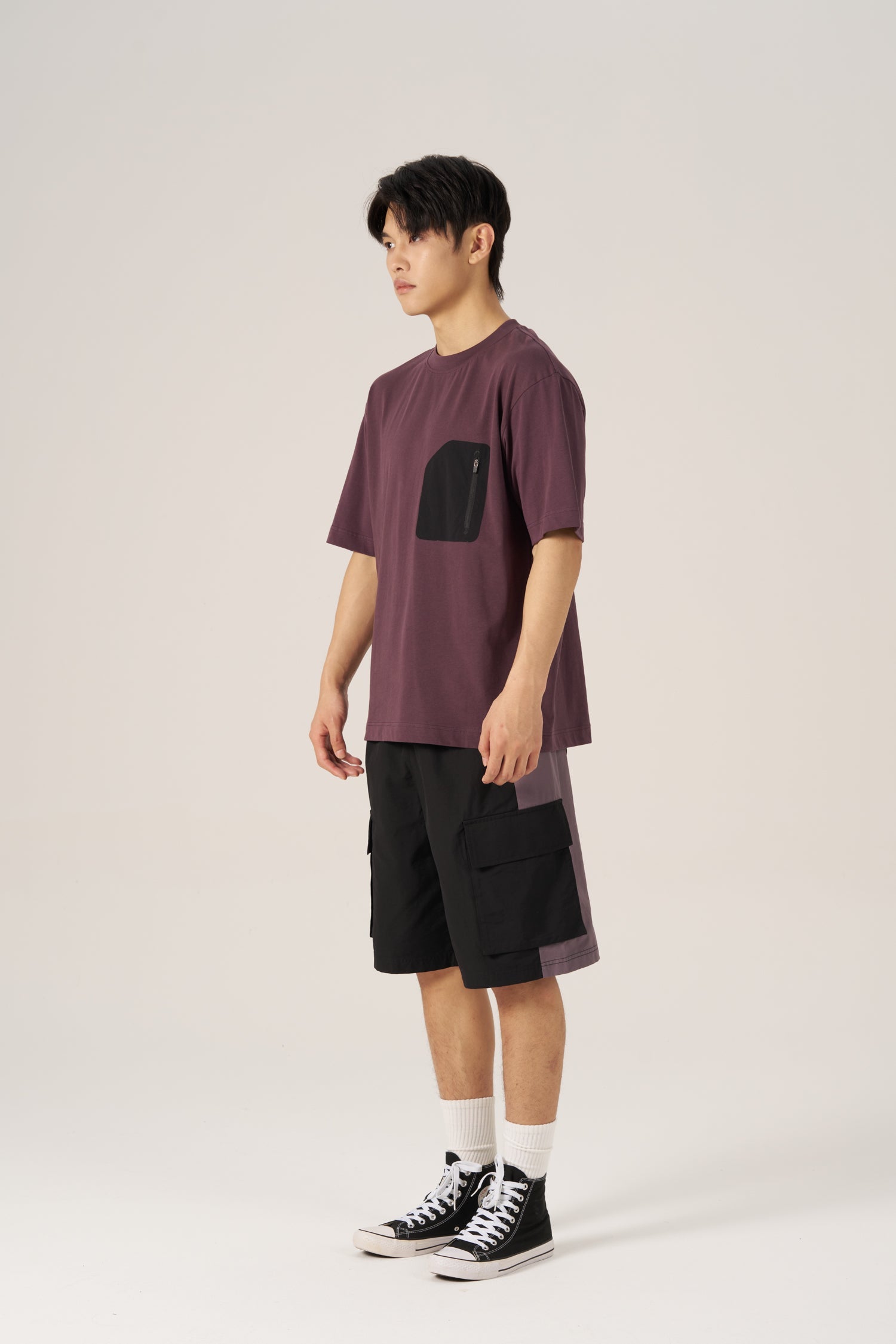 (B) Zip Pocket Tee - Eggplant