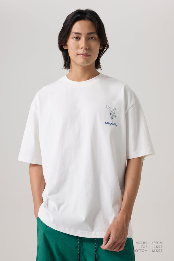 Surfing Embroidery Tee - Cream