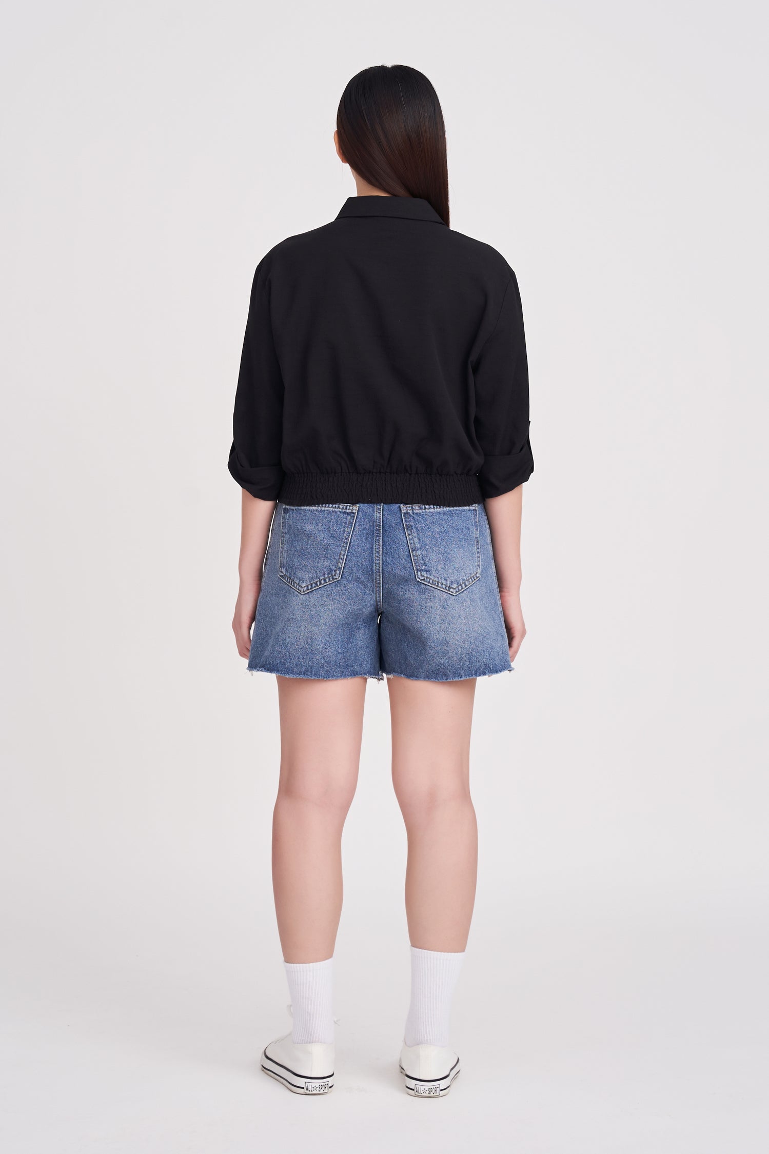 Cotton Rayon Patch Pocket Blouse - Black