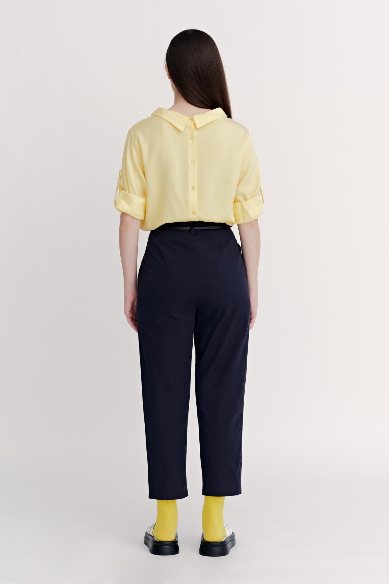 Rayon Turn Down Collar Blouse - Canary