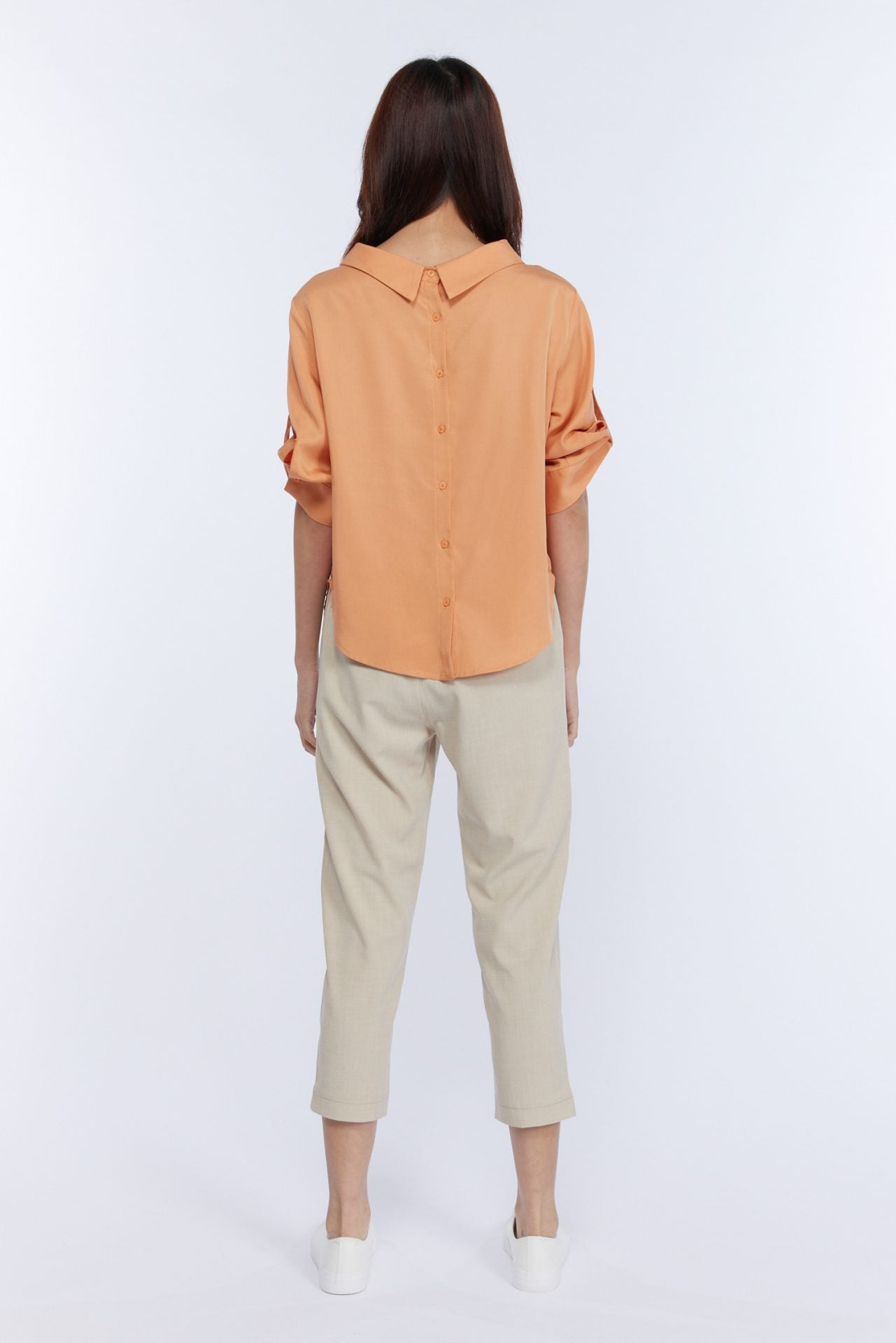 Rayon Turn Down Collar Blouse - Peach