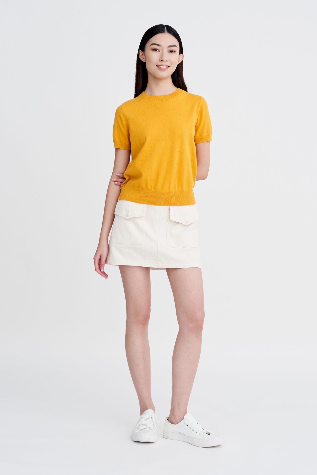 Back Collar Button Knit Top - Sunset