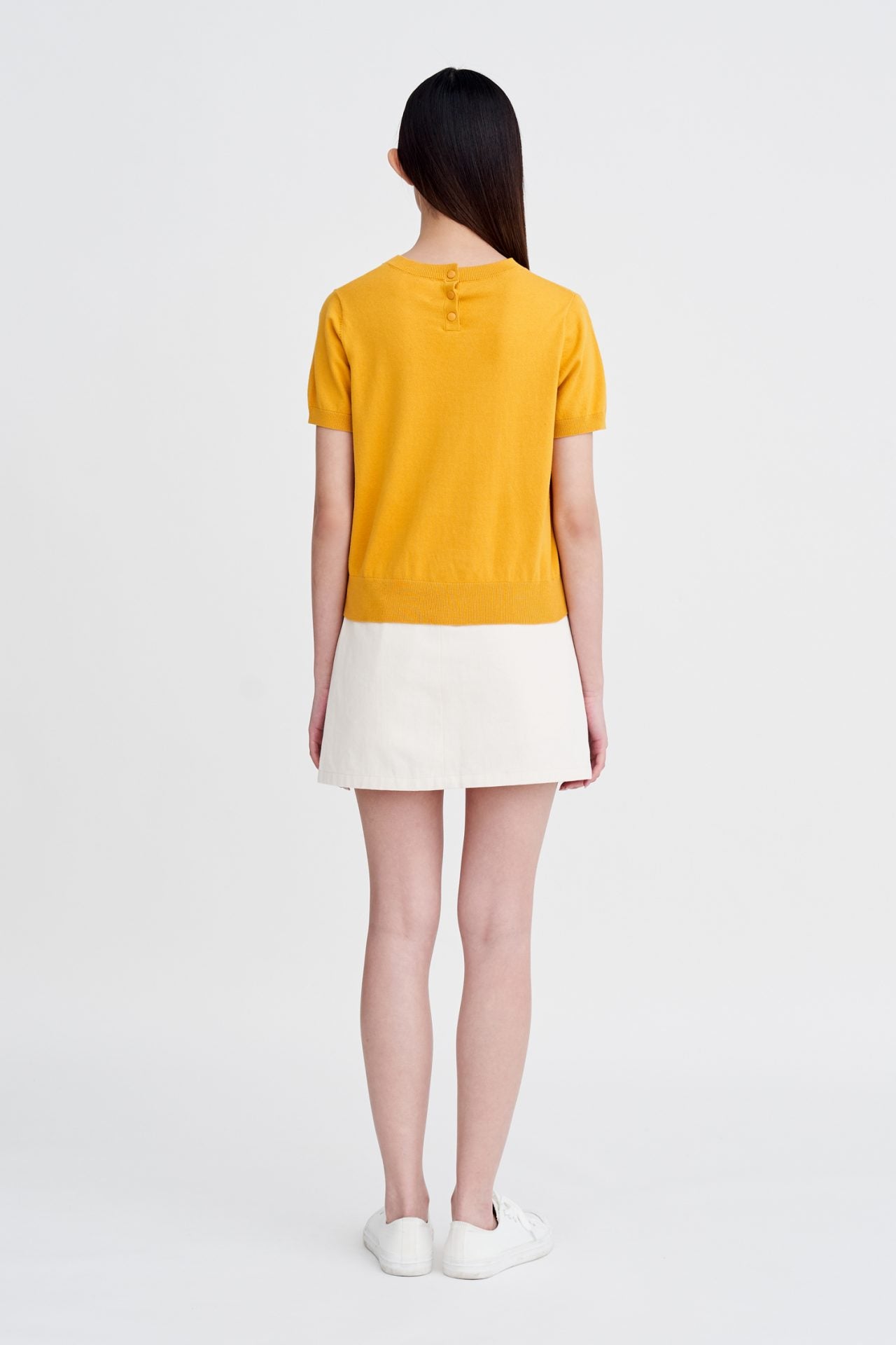 Back Collar Button Knit Top - Sunset