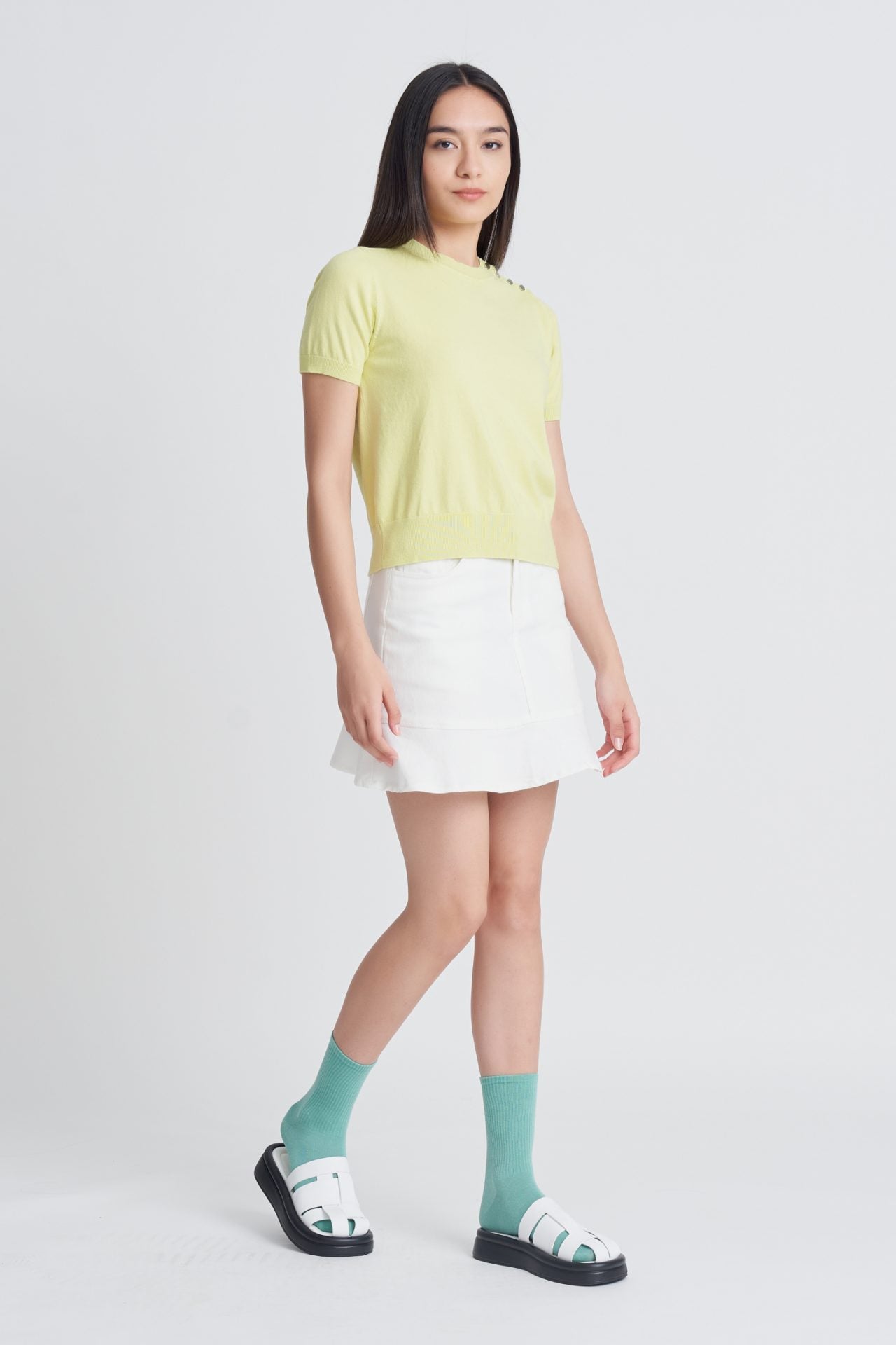 Shoulder Buttons Knit Top