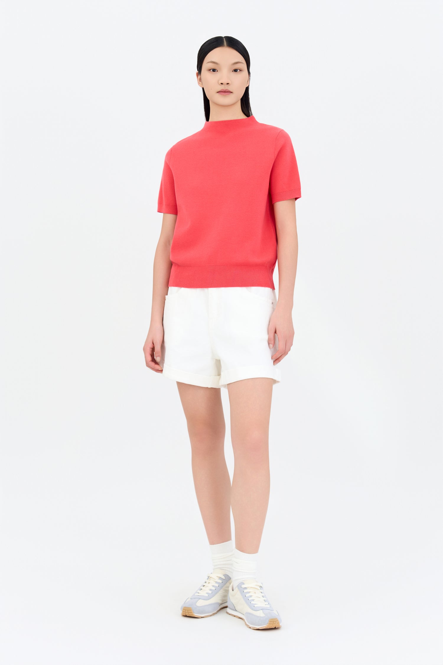 Rayon Cotton Knit Top - Coral