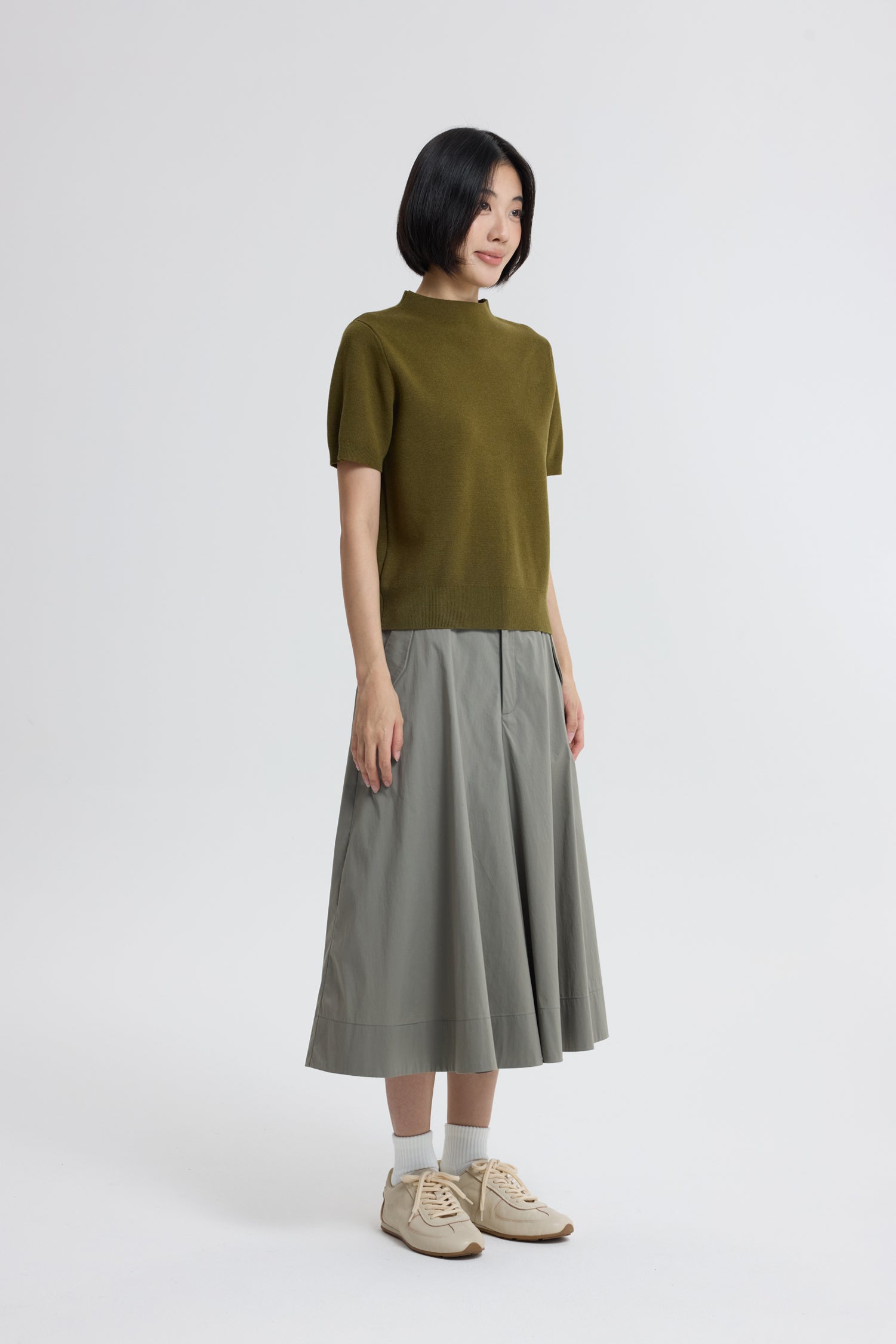 Rayon Cotton Knit Top - Olive
