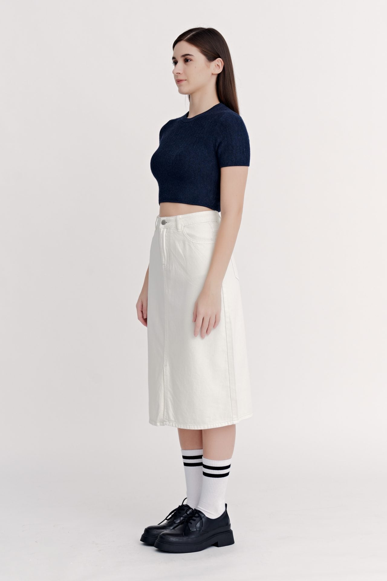 Knitted Weave Crop Top - Dark Denim