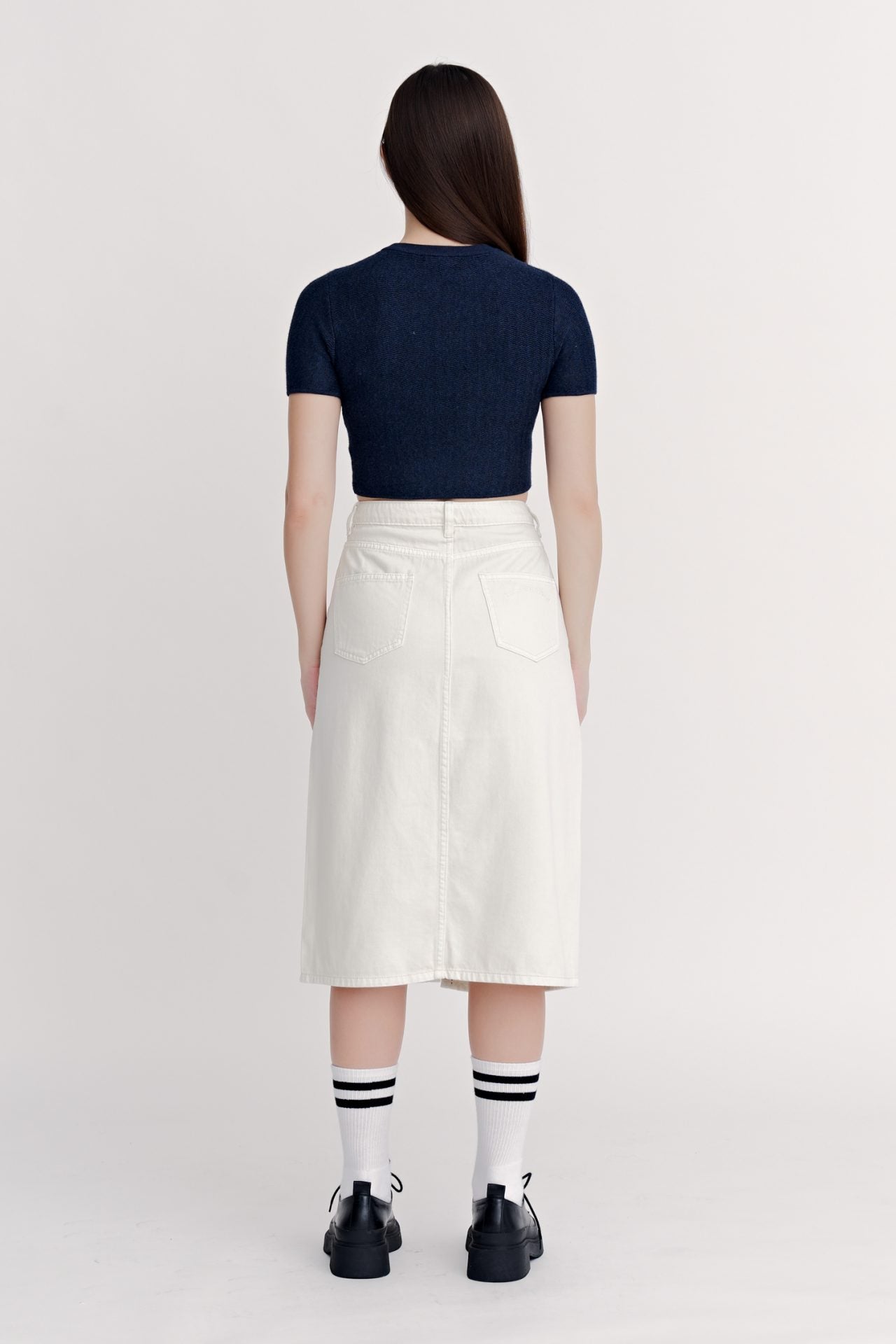 Knitted Weave Crop Top - Dark Denim
