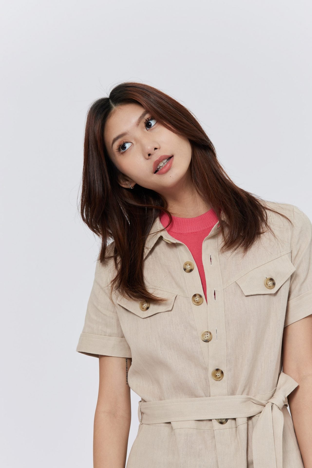 Knitted Ribbed Collar Sleeveless Top - Coral