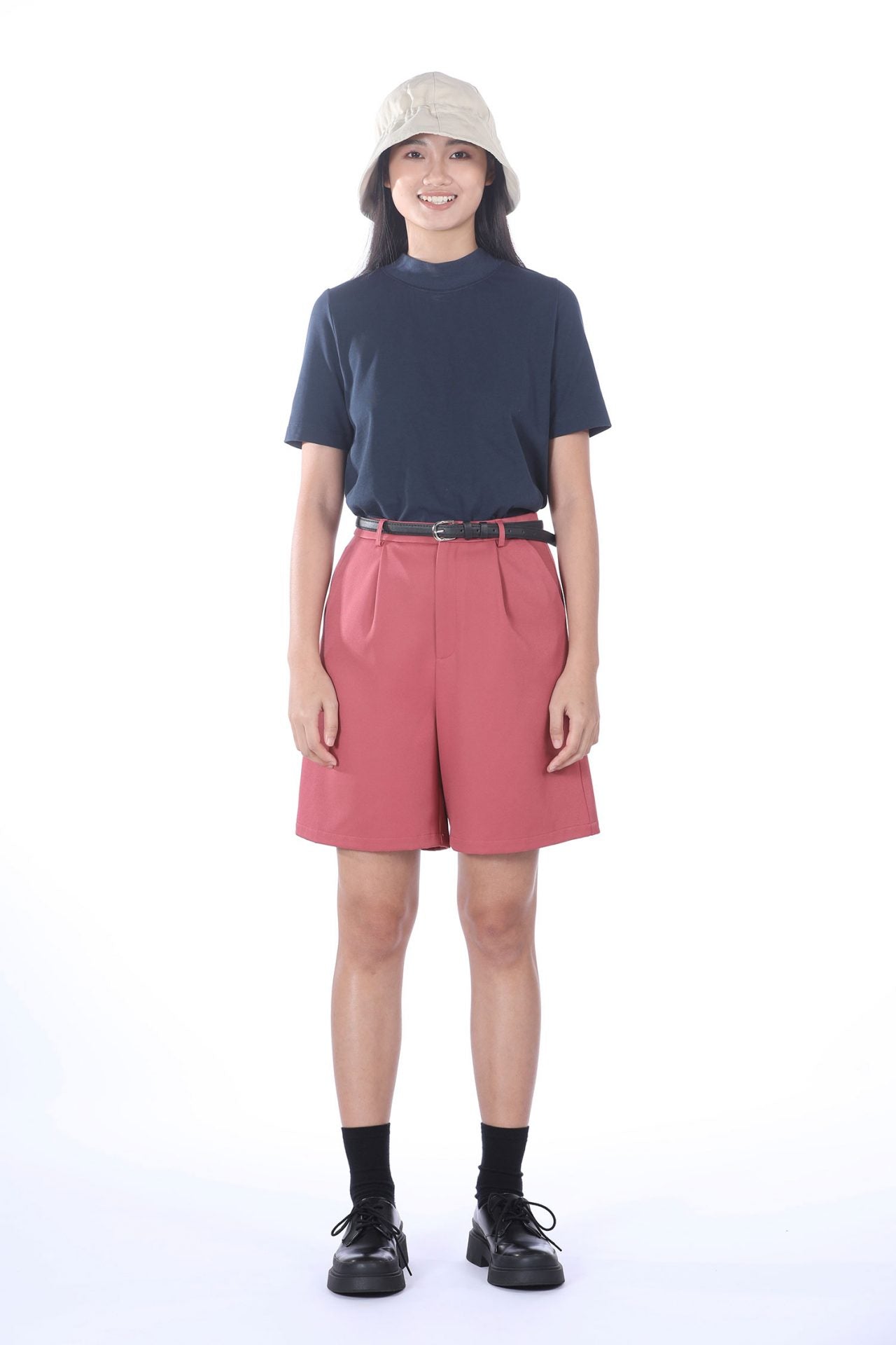 Polyester Belted Bermuda Shorts