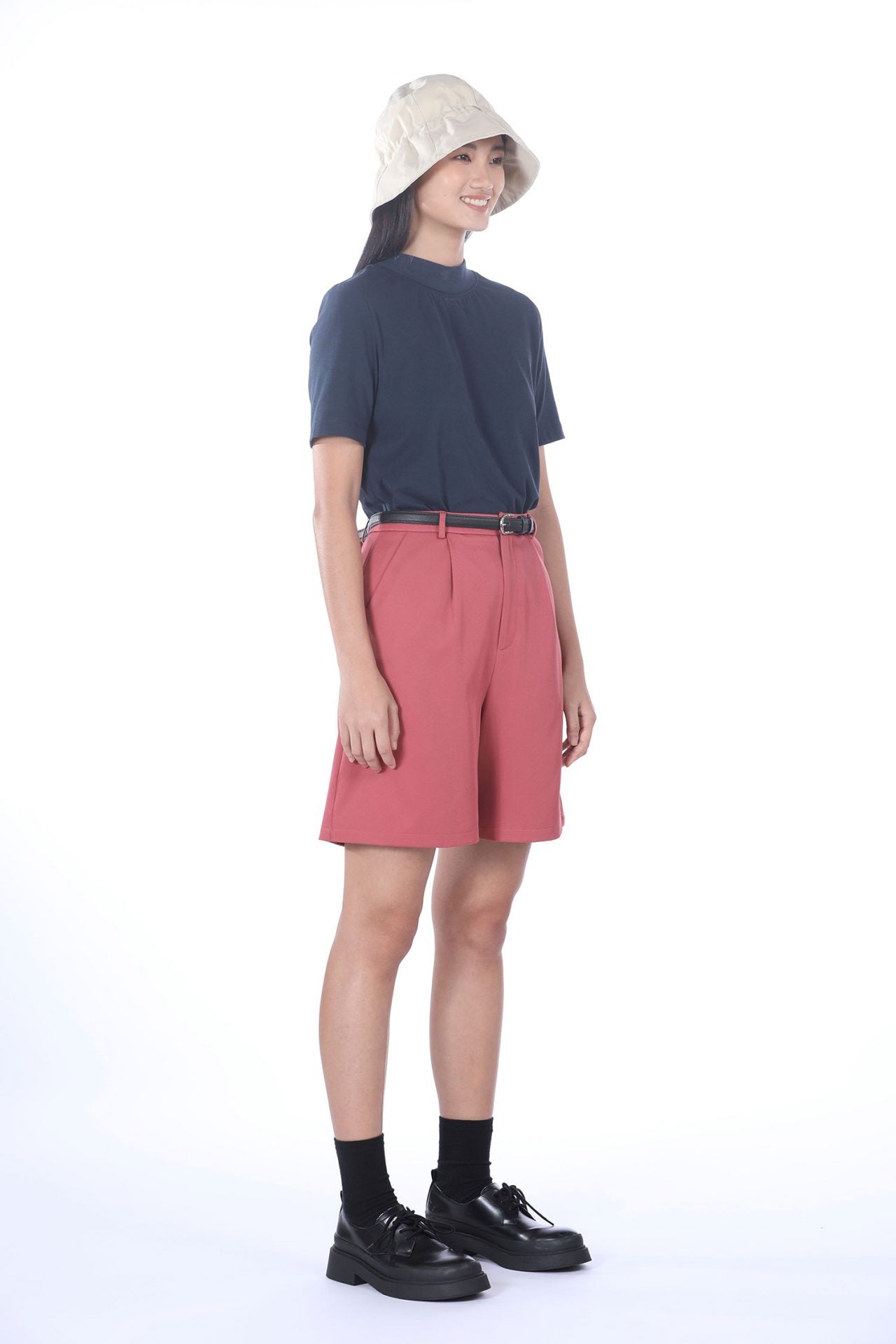 Polyester Belted Bermuda Shorts