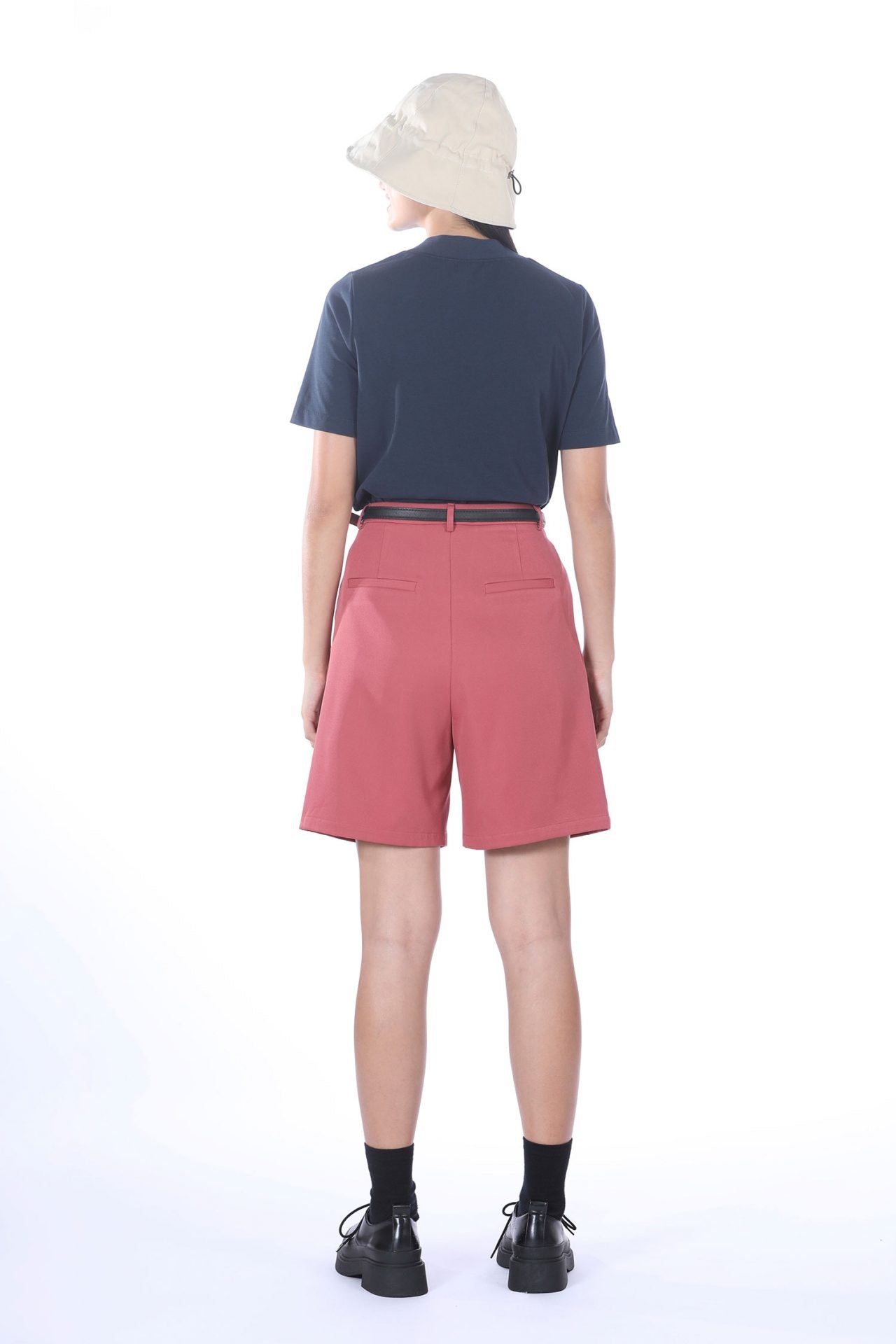Polyester Belted Bermuda Shorts