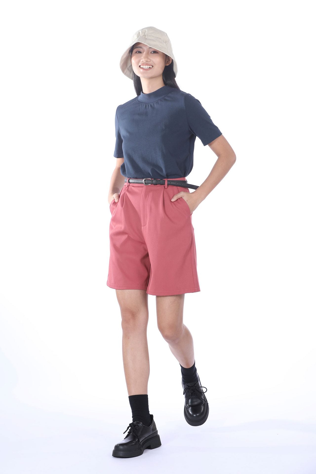 Polyester Belted Bermuda Shorts